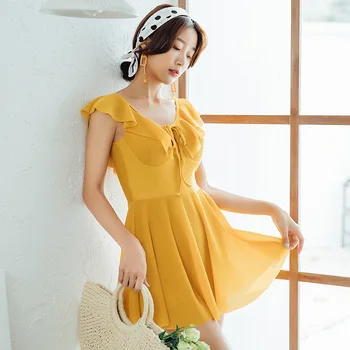 

Swimwear For Women Swimsuit Woman 2019 Swimsuits Badpak Plus Size One Piece Onepiece Yellow Skirt Girls Underwire Holding