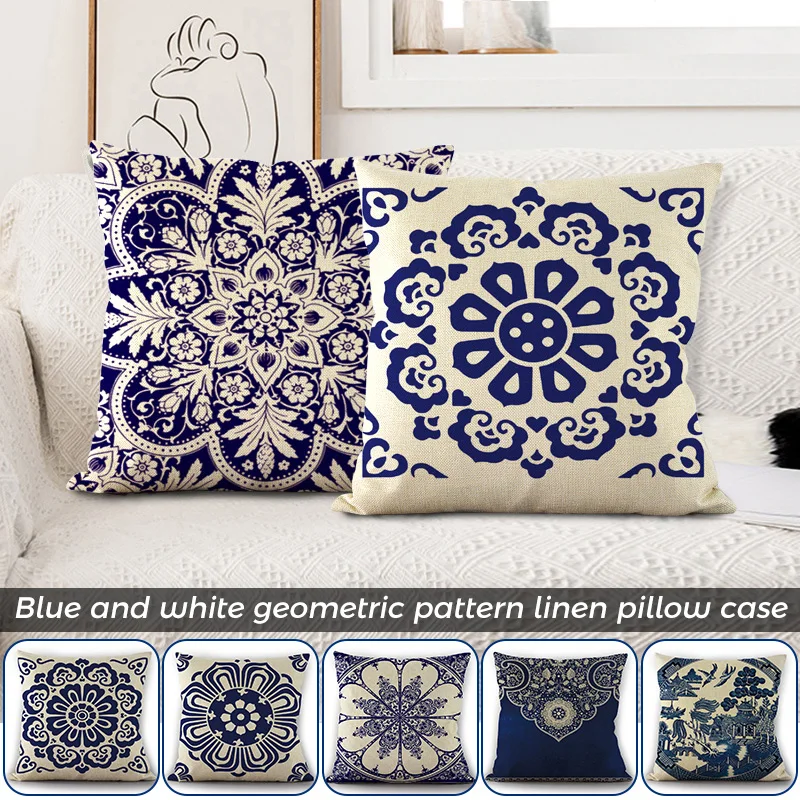 

Oriental Style Vintage Blue And White Porcelain Printed Cushion Cover Car Chair Home Decorative Pillow Case Sofa Throw Pillow