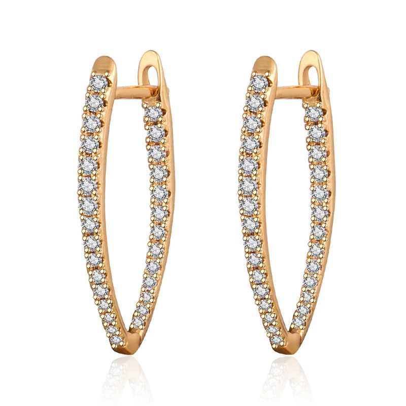Simple Letter V Shape Cubic Zirconia Stud Earrings Gold Silver Color Gem Stone CZ Clip on for Women Fine Jewelry Gifts | Украшения и