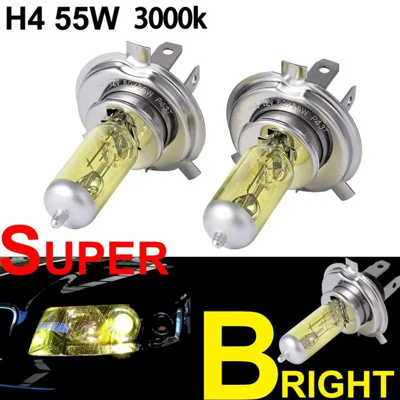 Высокое качество, комплект из 2 предметов H4 12V 60/55W Желтый Галогенные лампы Основание лампы Яркий Сталь автомобиля Стекло 3000 К авто светильник тумана ксенона нержавеющей ла Q1P1