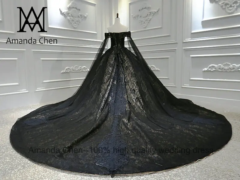 Платье принцессы роскошного черного цвета с открытыми плечами, кружевное свадебное платье с аппликацией