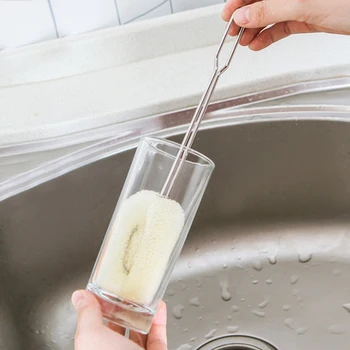 

Cleaning Tool Sponge Brush For Bottle Feeding Stainless Steel Handle Cup Cleaning Brush Replaceable Sponge Head Bottle Brush