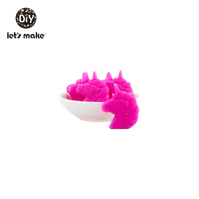 unicorn hot pink Let's Make детский Прорезыватель грызунов 5 шт. без латекса мини кактус Единорог черепаха листья DIY пустышка цепь Силиконовые бусы для прорезывания зубов - Цвет: unicorn hot pink