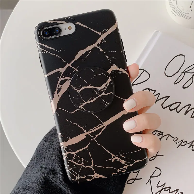 COOLY мраморный чехол для huawei P30 Pro P20 Lite чехол для iphone 11 Pro Max телефон Coque на силиконовый чехол розовый белый Держатель подставка - Цвет: Black A1