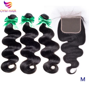 

OYM HAIR Peruvian Body Wave Bundles With 5x5 Lace Closure Double Weft Non-Remy 100% Human Hair 3 4 Bundles With Closure