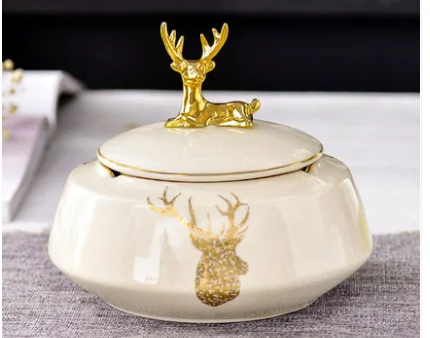 Роскошная пепельница креативная Европейская и из американской керамики пепельница для украшения дома Высококачественная круглая пепельница с крышкой D913 - Цвет: color 2