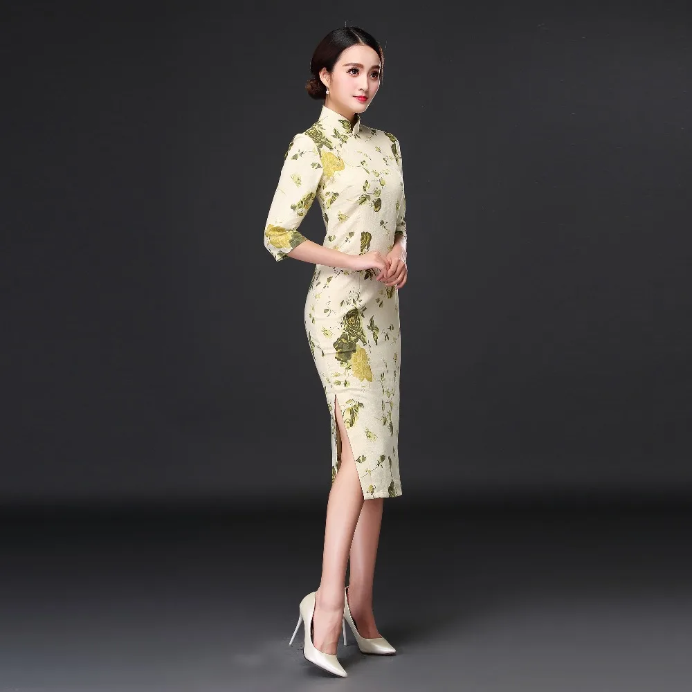 Длинное платье Cheongsam, сексуальное свадебное китайское традиционное платье cheongsam, женское хлопковое и Гламурное свадебное платье cheongsam