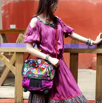 

Retro embroidered bag, artistic personalized canvas bag, shoulder bag, tassel bag