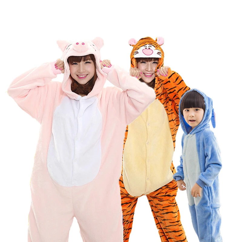 Для взрослых и детей Для женщин Аниме Kigurumi пижамы животное розовая свинья тигр синий Стич Пикачу комбинезон для косплея для мальчиков и