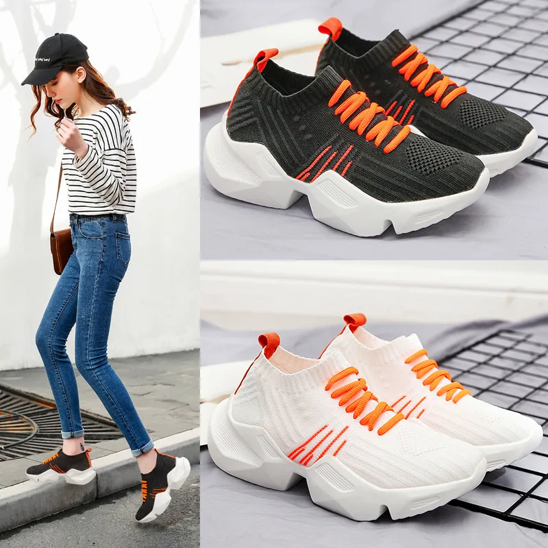 Flyknit/Женская обувь; дышащие трендовые кроссовки для активного отдыха; удобные нескользящие мягкие женские вулканизированные туфли