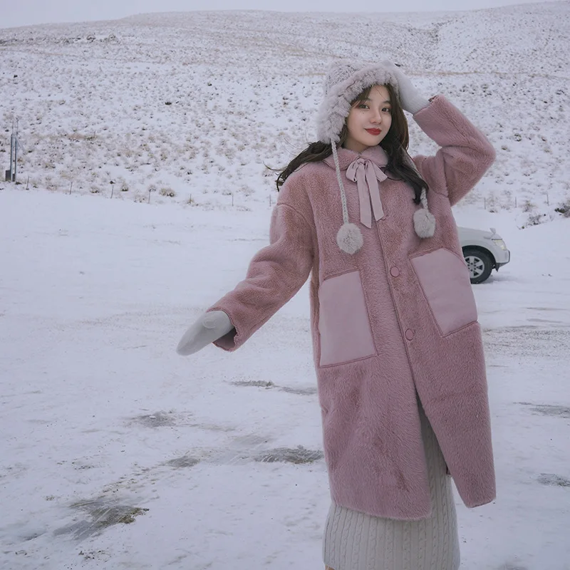 

Photo Shoot Pink Coat Women's Mid-length 2019 Winter New Style Korean-style Loose-Fit Sweet Fur Best Friend-Women's