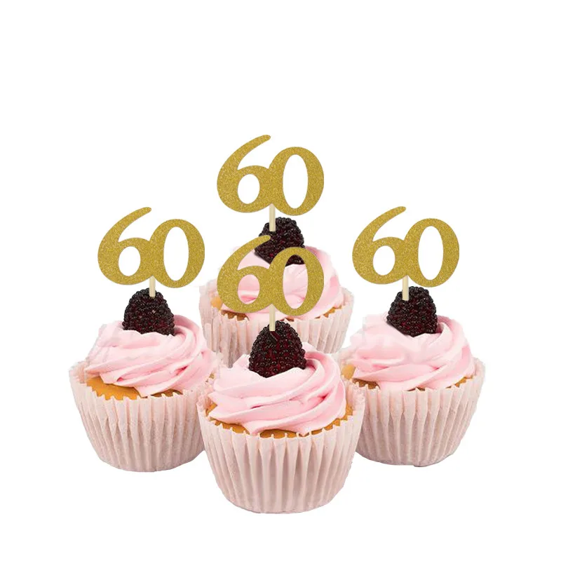 Chicinlife, 10 шт., розовое золото/золото, серебро, 30th, 40th, 50th, 60th, топперы для кексов с днем рождения, вечеринки, юбилея, аксессуары для торта для взрослых