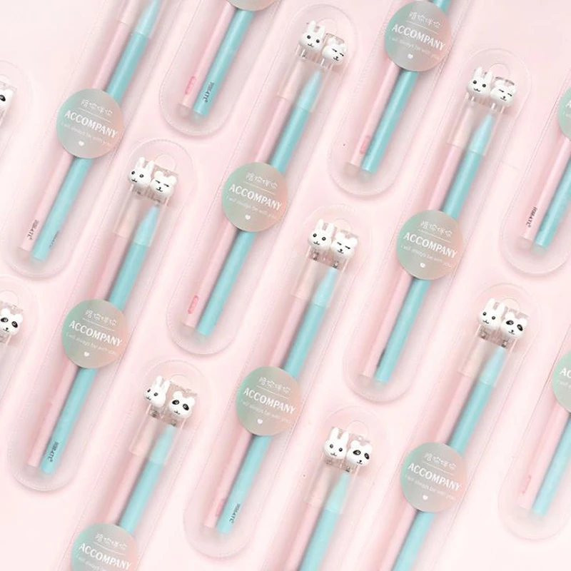 

2 Pcs/pack Cute 0.5mm Blue Ink Macaroon Color Rabbit Bear Erasable Couple Gel Pens Stationery School Office Supply Student Gift