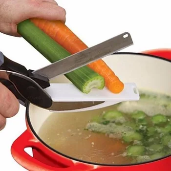 

HKML Dropshipping New Multi-Function Smart Clever Scissors Cutter 2 in 1 Cutting Board Utility Cutter Stainless Steel Vegetable