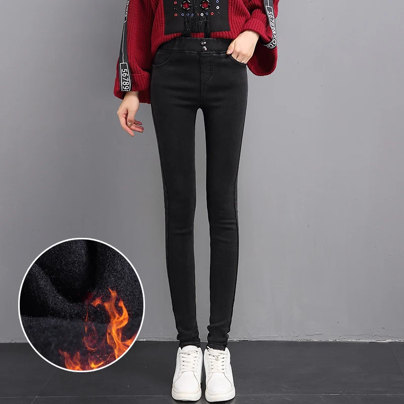 Magic pants feet new spring/winter black pants black pencil pants with fleece leggings thermal pants for women - Цвет: Черный