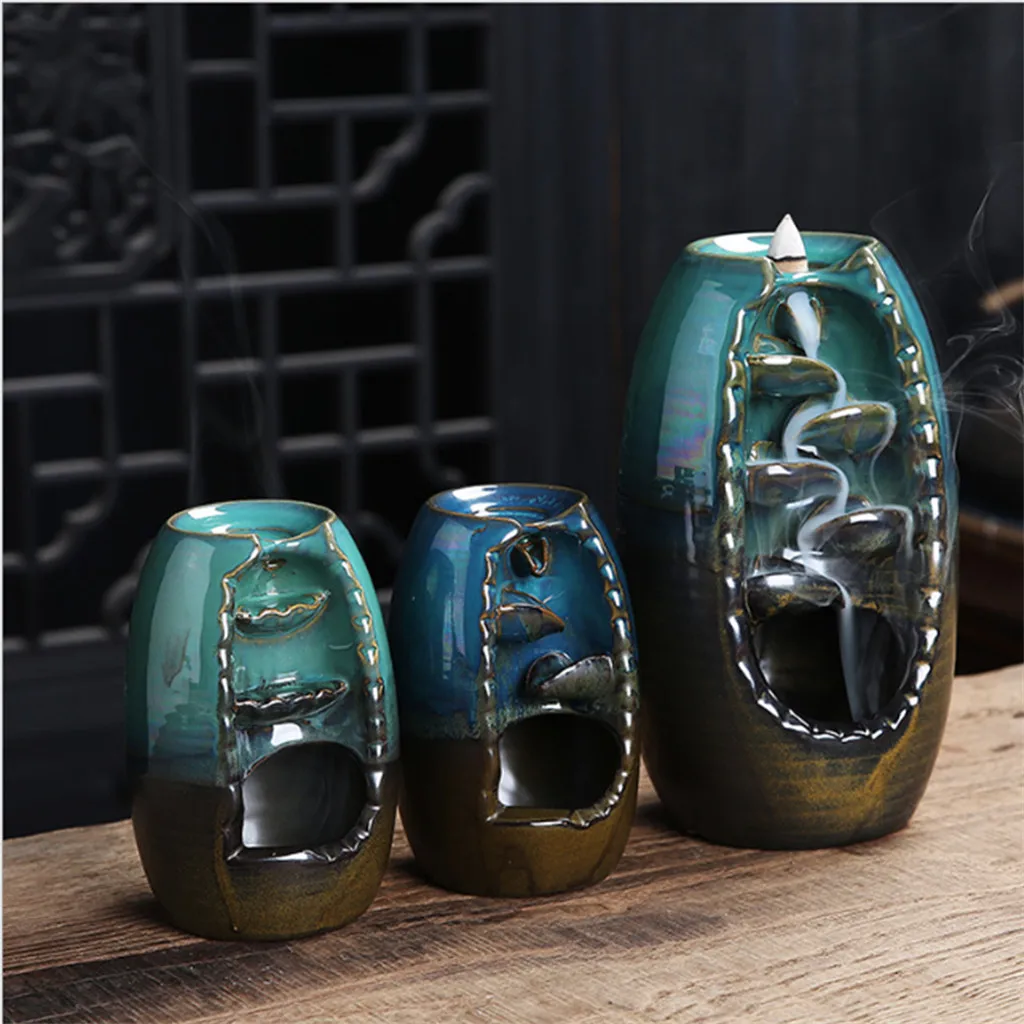 

Backflow Incense Burner Ceramic Aromatherapy Furnace Smell Aromatic Home Office Incense Road Crafts Tower Incense Holder