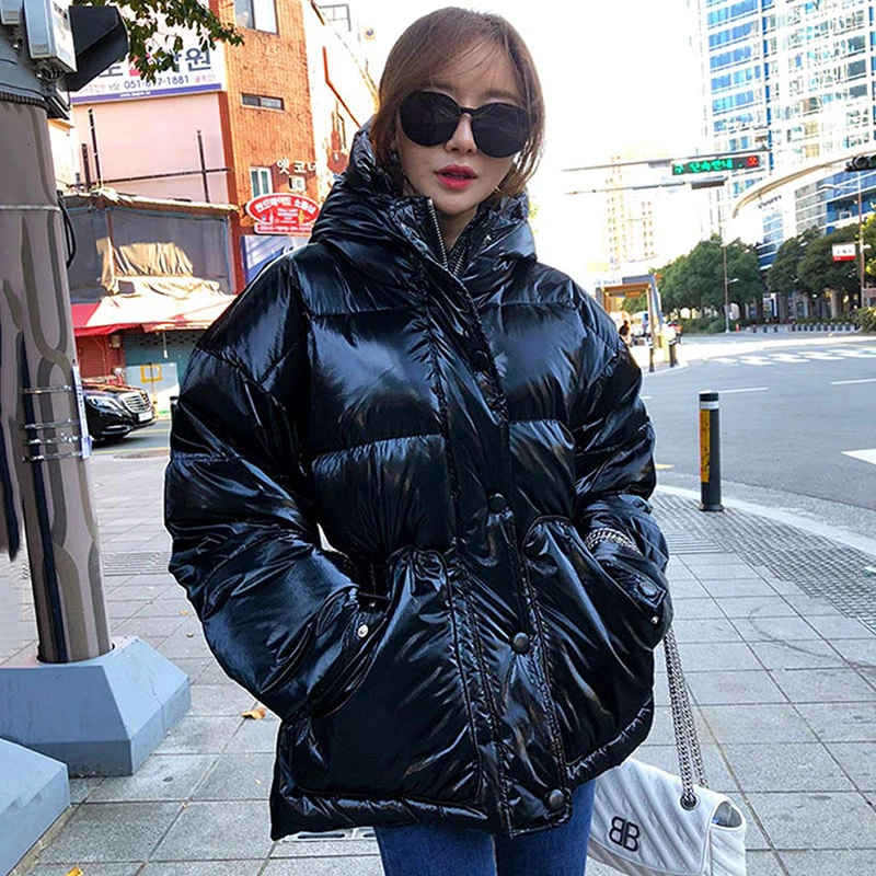 New Winter Women's Jacket hooded parka Bright Colors Insulated Puffy Coat collar hooded Parka Loose waist Belt outwear M192 - Цвет: Black
