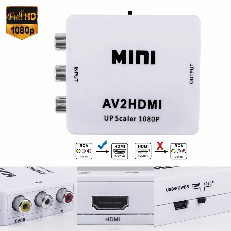 RCA к HDMI Mini 1080P RCA композитный CVBS AV к HDMI видео аудио конвертер адаптер Поддержка PAL, NTSC3.58, NTSC4.43, SECAM, PAL/M