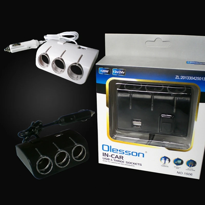 3 USB Белый разветвитель для автомобильного зарядного устройства, три автомобильного прикуривателя, адаптер питания для автомобильного гнезда