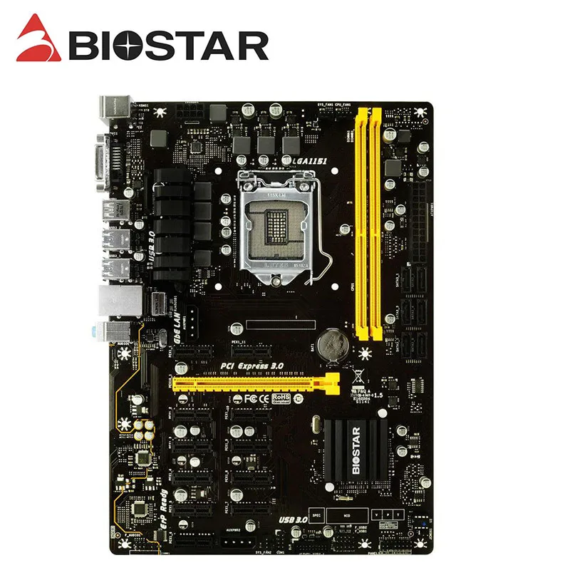 Материнская плата 12GPU 12PCIE BIOSTAR TB250-BTC PRO Z270-P B85 H110 12 для майнинга BTC ETH ZEC и т. д. |