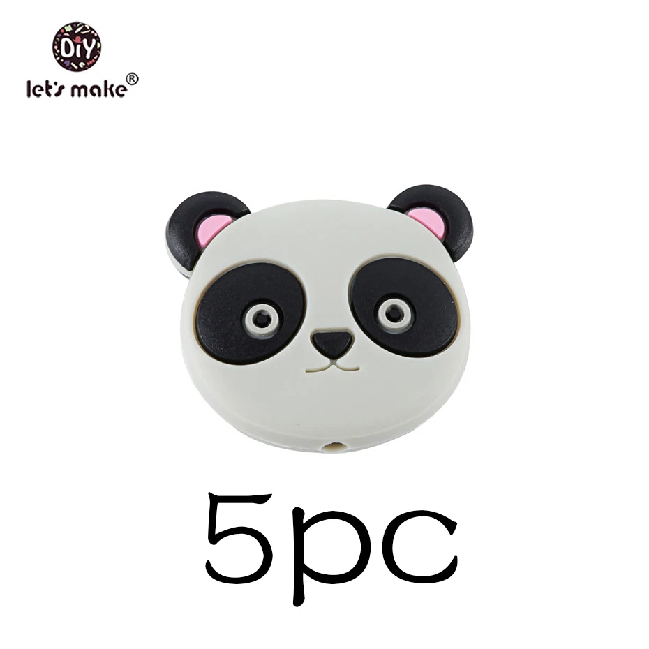 5pc grey head Let's Make DIY силиконовые бусины в виде панды, 10 шт., силиконовые крошечные стержни, прорезыватели для зубов, соски, клипсы, цепи, аксессуары, бусины, Силиконовые Детские Прорезыватели - Цвет: 5pc grey head
