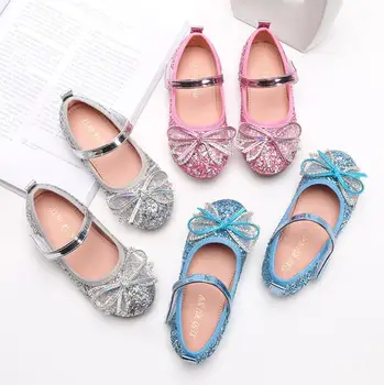 

JY Children girl Crystal Rhinestone Girls bowknot Flat Shoes Party Princess Shoes 24-35 3colors V8-19 GZX04