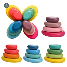 

4 PC/Set Wooden Stones Montessori Toy Rainbow Cobblestone Jenga Building Block Nordic Style Stacking Game Educational Toys Gift