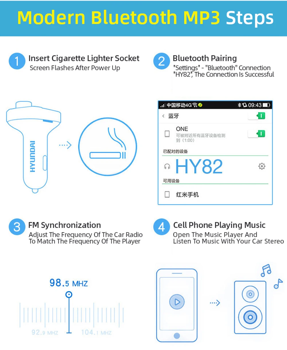 MP3-плеер Bluetooth Dual USB быстрое автомобильное зарядное устройство QC 3,0 для телефона в автомобильном комплекте Bluetooth fm-передатчик модулятор аудио Автомобильное зарядное устройство