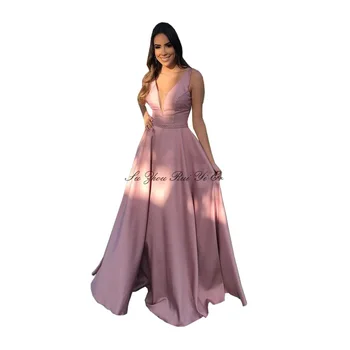 

Abendkleider Deep V-neck Evening Dress Satin A-line Long Dress Party Corset Back Formal Evening Gown Vestidos De Fiesta De Noche