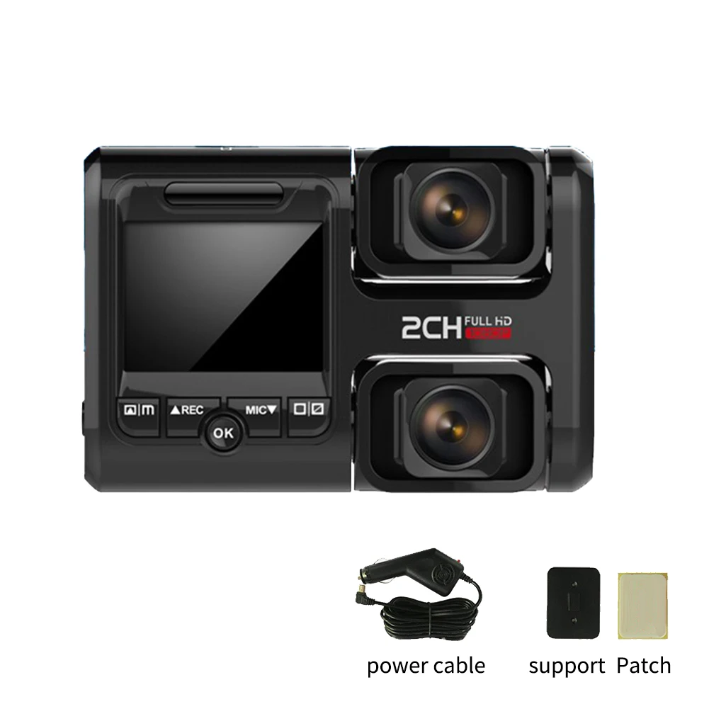 Inside Outside Dual Lens Parking Plastic Mini Video Night Vision Recorder Black Car DVR Dash Camera