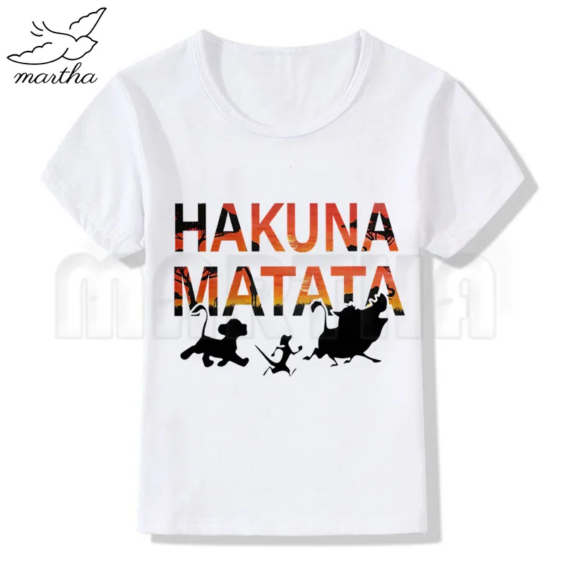 Hakuna Matata/забавная Футболка с принтом Футболки для мальчиков детская футболка с короткими рукавами детские футболки с принтом Hakuna Matata детская одежда - Цвет: WhiteF