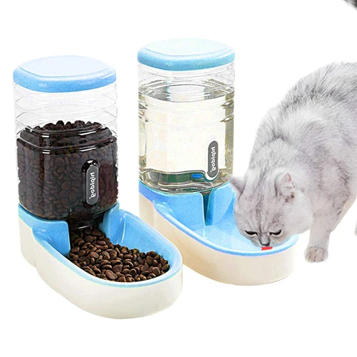 blue Dog Automatic Feeders Bowl Cat Feeder Food Storage Pet Cat Drinking Water Dispenser Doggy Kitten Drinking Bottle Pet Products - Цвет: blue