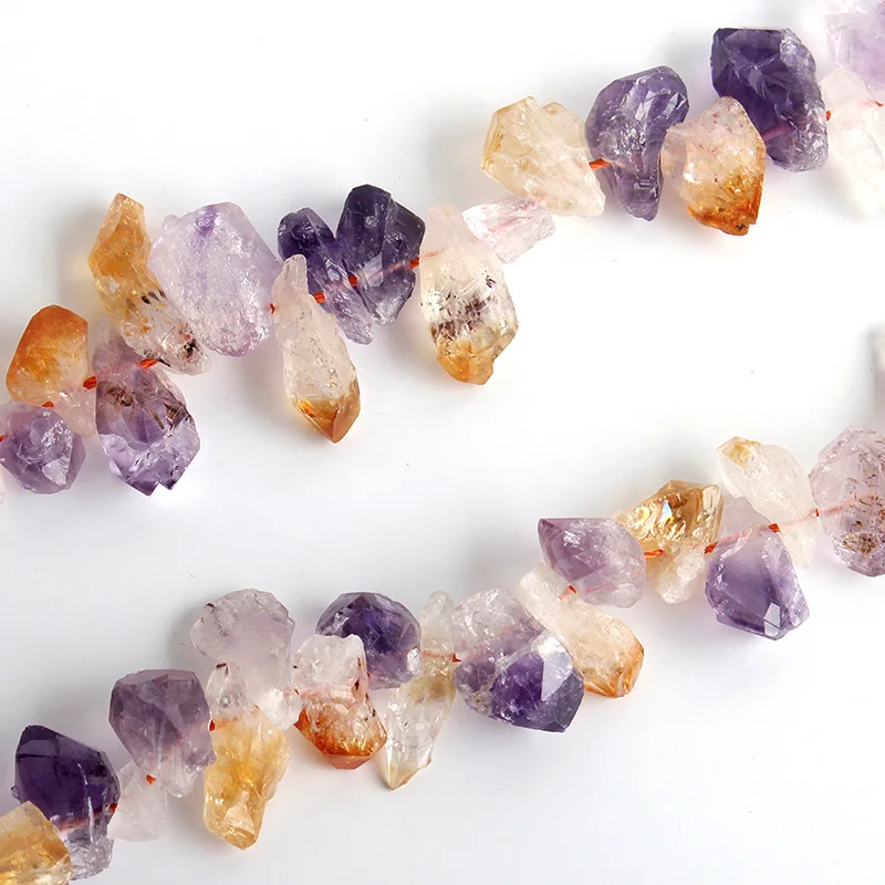 citrine amethyst Прядь сырой точки зуб самородок аметист цитрин бусины боковые просверленные 55 шт 12-16*7-10 мм грубая деревенский кварц для лечения бисера - Цвет: citrine amethyst