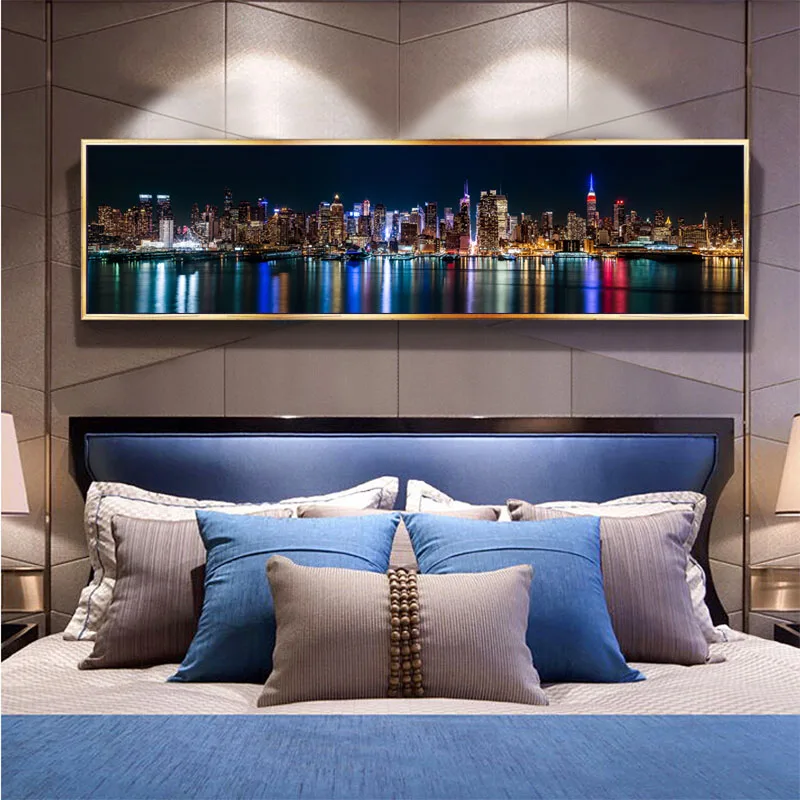 Pósteres e impresiones de paisaje nocturno de la ciudad de Nueva York,  cuadros de pared para sala de estar, Impresión de Arte Moderno, Cuadros  decorativos de pared de gran tamaño - AliExpress