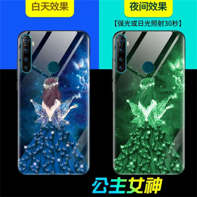 Светящийся закаленный чехол для OPPO Realme Q чехол 6," стекло со свечением задняя крышка для OPPO Realme Q крышка оболочка сотовый силиконовый чехол