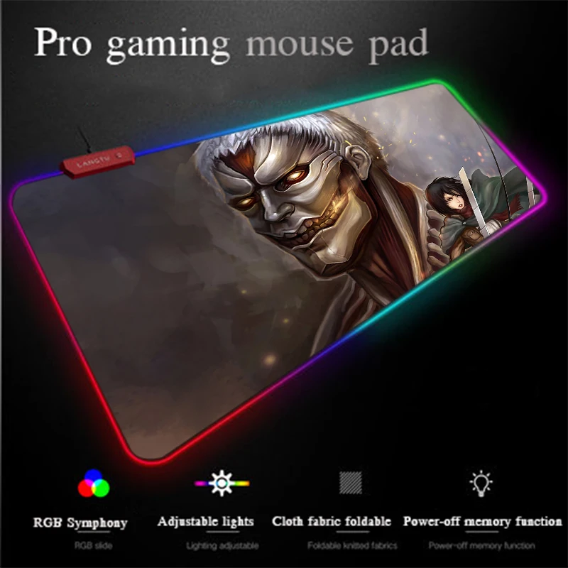 Yuzuoan Аниме Коврик для мыши атака Гигантский USB LED7-colored освещение супер хороший RGB игровой коврик для мыши Управление клавиатура Коврик сделай сам на заказ