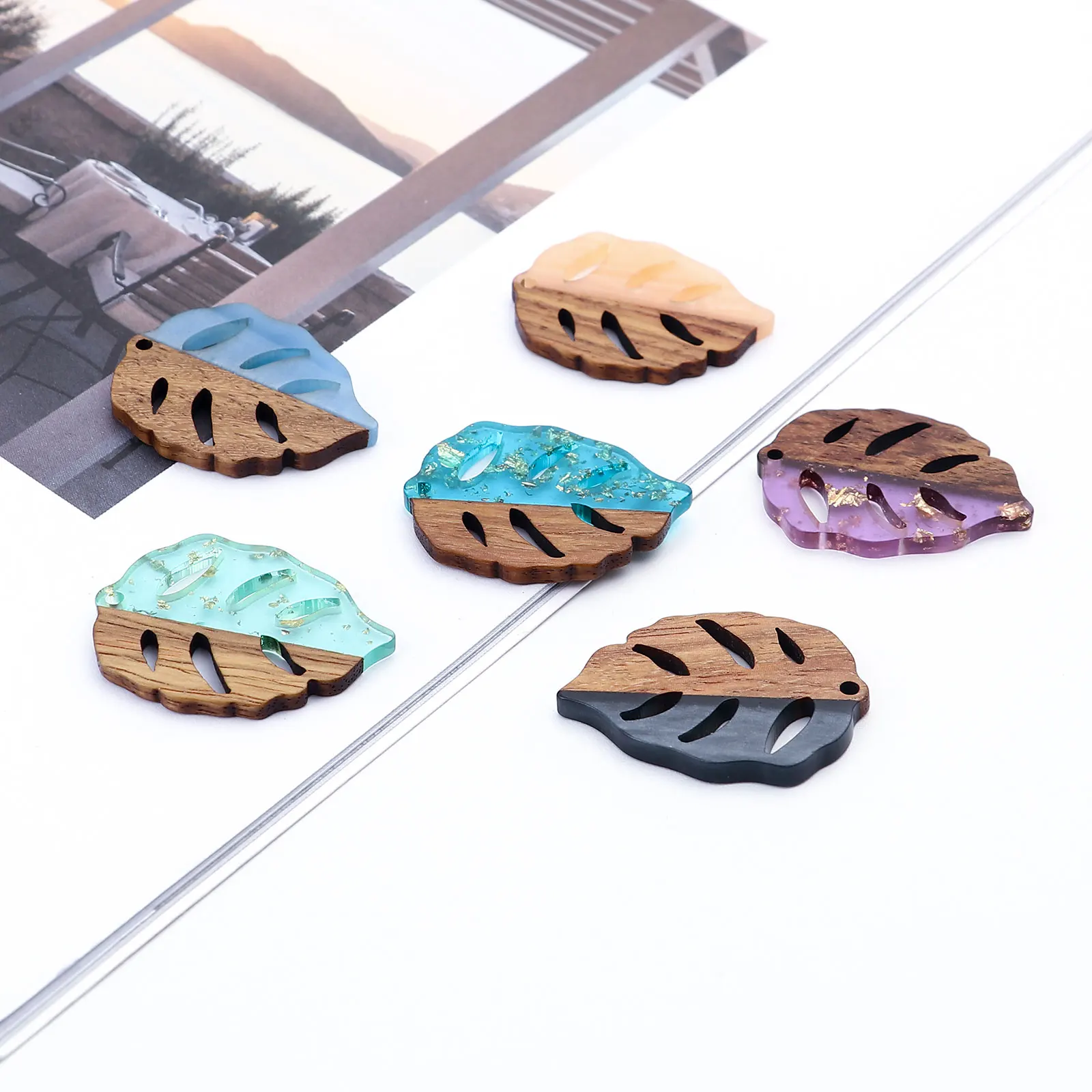 3 Teile/los Vintage Harz Holz Wirkung Blatt Anhänger Holz Anlage Folie Charms Für DIY Ohrring Charme Schmuck, Der 3,7 cm X 2,8 cm – Detail 14