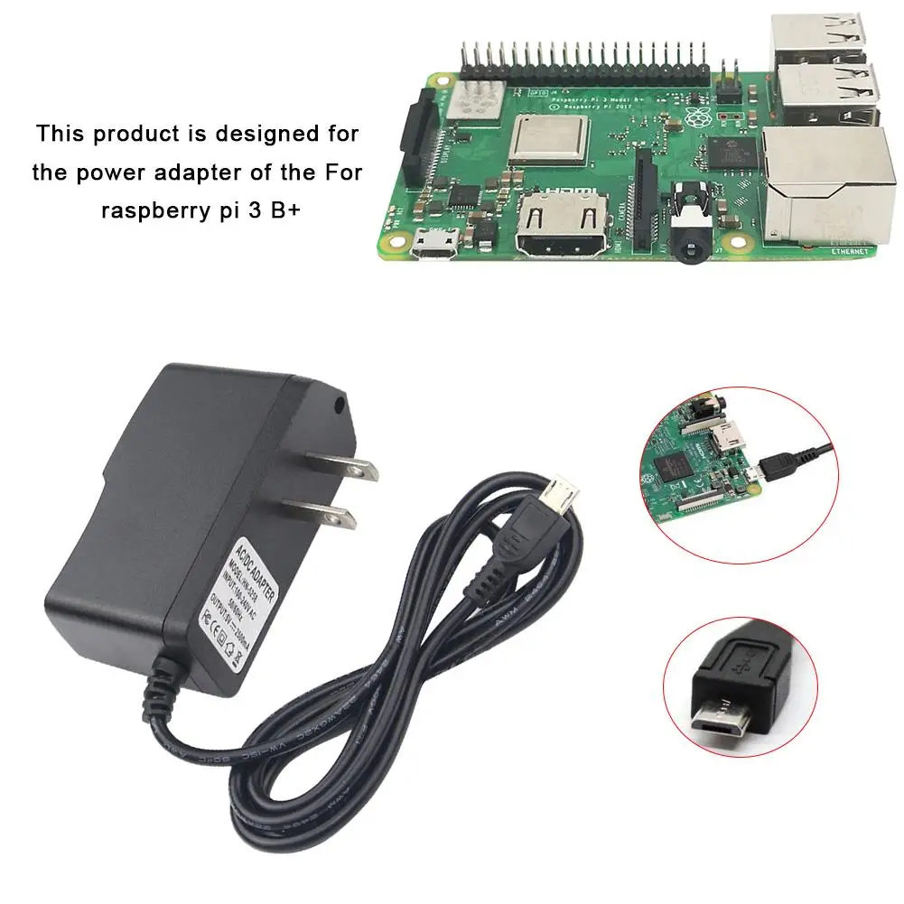 США ЕС Великобритания AC адаптер питания для Raspberry Pi 3 B+ 5 В 2.5A Micro USB также подходит для мини ТВ 2,5 дюймов мобильный жесткий диск мобильный DVD