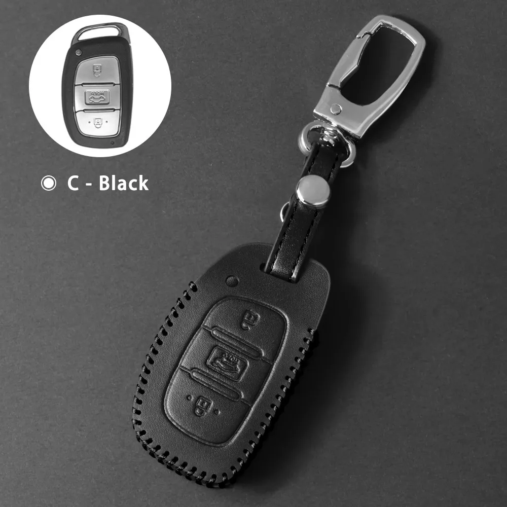 C Black Для hyundai Tucson Creta ix25 ix35 i20 i30 HB20 Elantra Verna Mistra кожаный чехол для ключей брелок крышка брелок - Название цвета: C Black