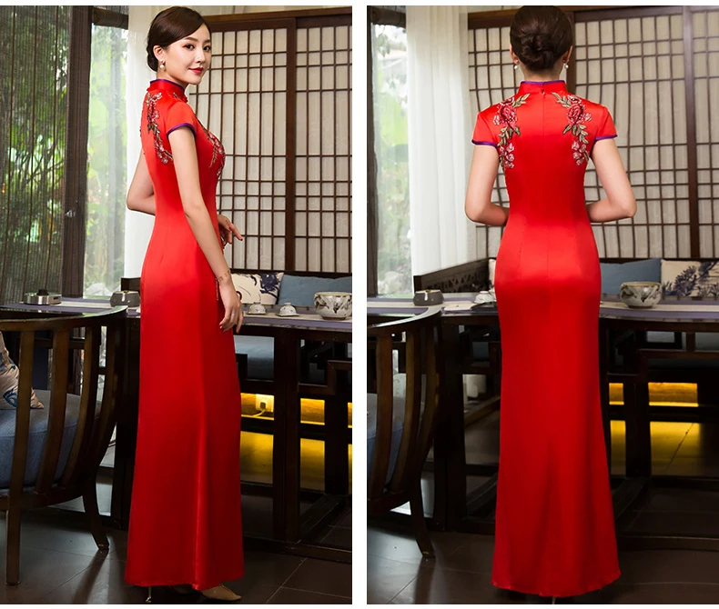 Зеленые вечерние платья, восточные женские элегантные тонкие Cheongsam модные в китайском стиле Свадебные Длинные Qipao роскошный халат Vestido S-XXXL