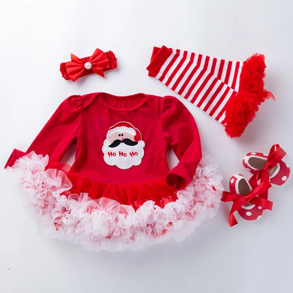 Рождественские наряды для малышей от 0 до 24 месяцев комплект одежды для девочек с принтом «My First christmas», комбинезон с длинными рукавами, юбка, носки, обувь, комплекты одежды