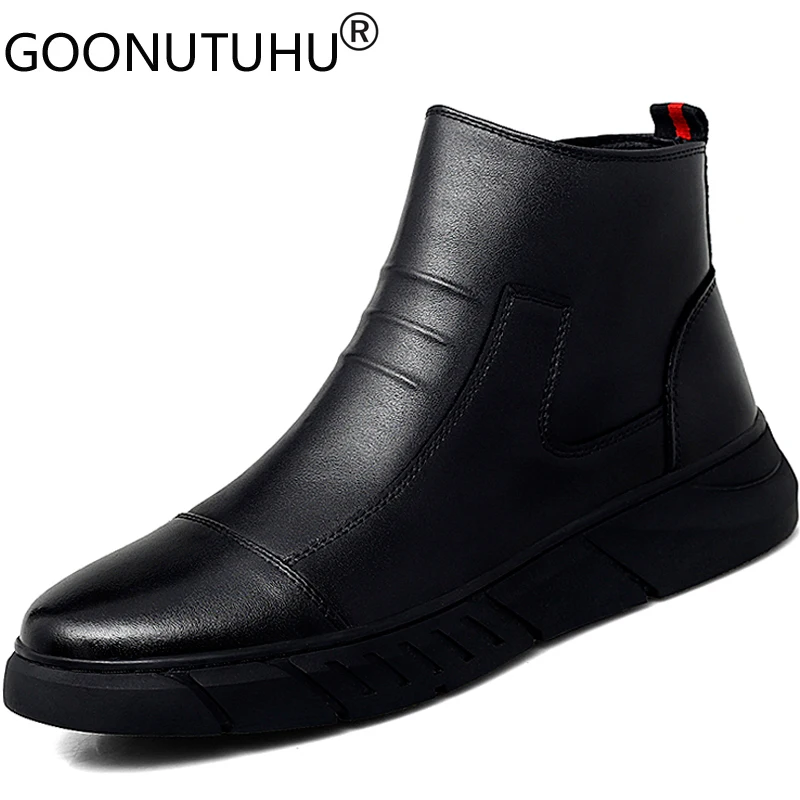 

2019 style fashion men's ankle boots casual genuine leather shoes male classics black boot high top shoe man snow boots for men