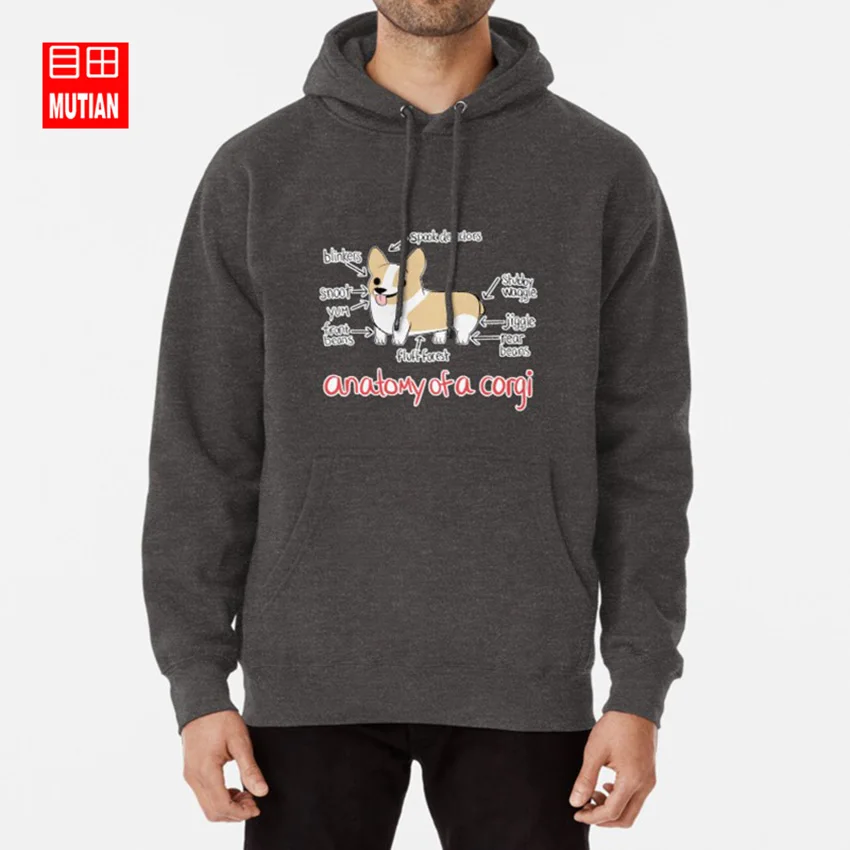 darkgrey-hoodie Анатомия корги толстовки кофты корги вельш корги пемброк щенок собака пуппер Анатомия корги - Цвет: darkgrey-hoodie