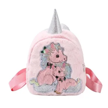 

Baby Girl Unicorn Fur Backpack Cute Children Zipper Schoolbag Mini Kid Toy Doll Backpack For Kidergarten New Plush Bag