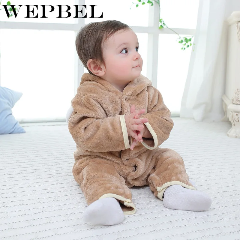 WEPBEL/осенне-зимние детские комбинезоны с медведем для новорожденных; флисовые толстовки с капюшоном кораллового цвета; комбинезон для маленьких девочек и мальчиков; одежда для малышей