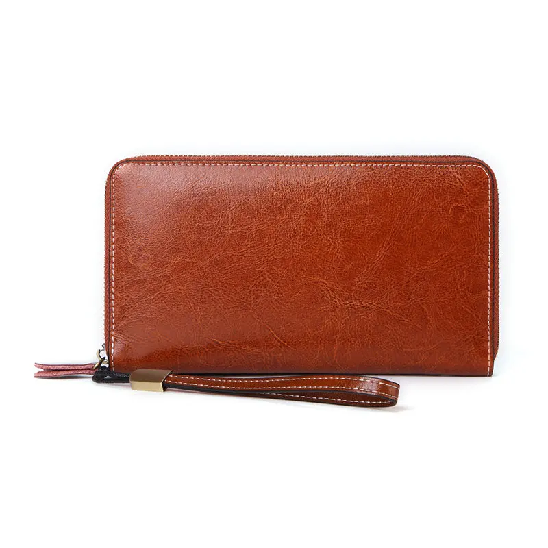 brown wallet GENODERN женский кошелек из натуральной кожи женские кошельки большой емкости на молнии Женский Длинный клатч для монет - Цвет: brown wallet
