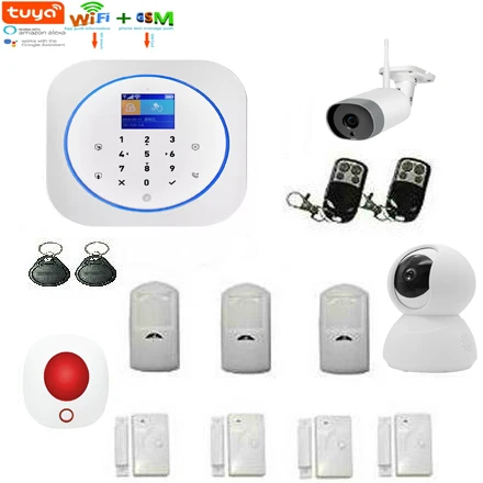 

WIFI GSM Home Alarm System Kit Wireless House Security TUYA Outdoor IP Camera Intruder Alert TUYA App Control Google Home Alexa