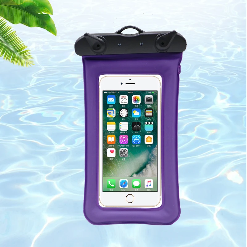 Универсальный Водонепроницаемый Чехол для iPhone X 8 7 6 5 Чехол для плавания сумка для телефона 6 поплавок подушка безопасности - Цвет: Пурпурный цвет