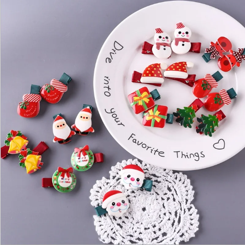 

1PC Christmas Tree Gloves Hair Clip Wool Felt Snowman Hairpin Duckbill BB Clips Rim Sweet Hair Accessories for Girls Headdress