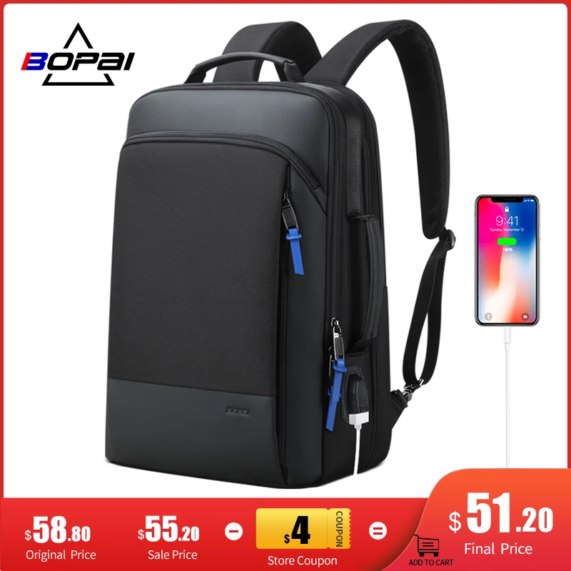 BOPAI Men Backpack Expandable Weekend Work Travel Back Pack Male Waterproof 15.6 Inch Laptop Anti Theft Business Backpacking